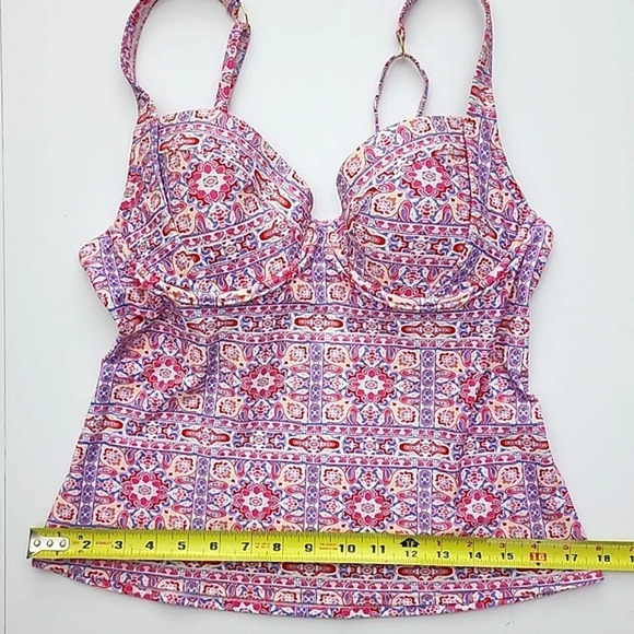 Design Lab Tankini Swim Top Pink Blue Paisley Underwire Push Up Cups Size Large - Picture 11 of 13